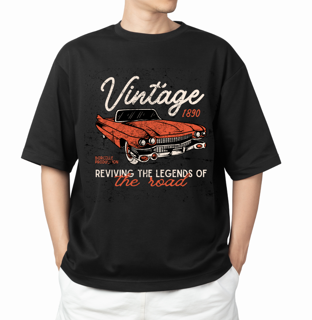 Vintage Car Graphic Unisex Oversized T-Shirt Drop Shoulder