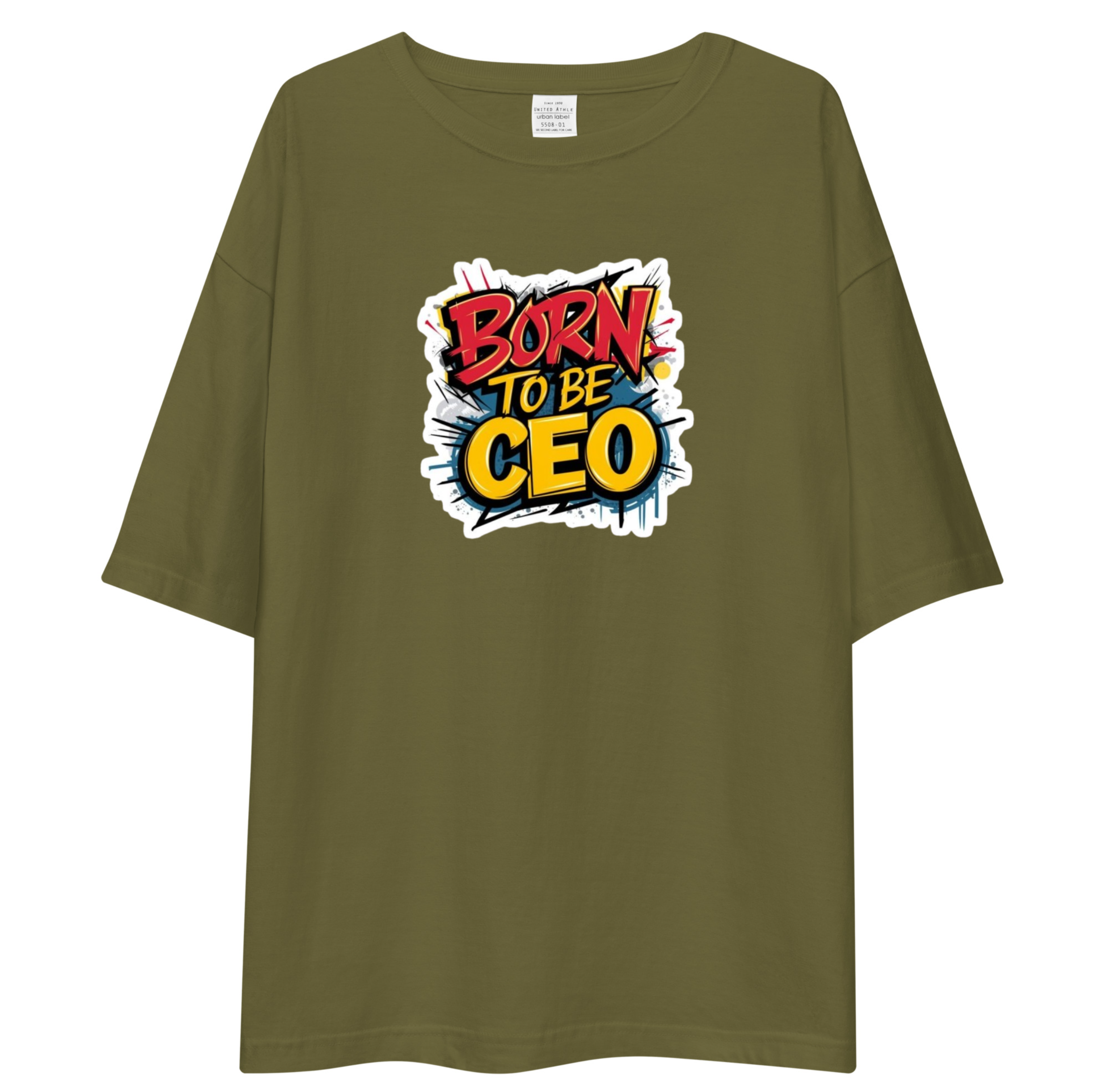 Green t-shirt with 'Born to be CEO' text design on a white background