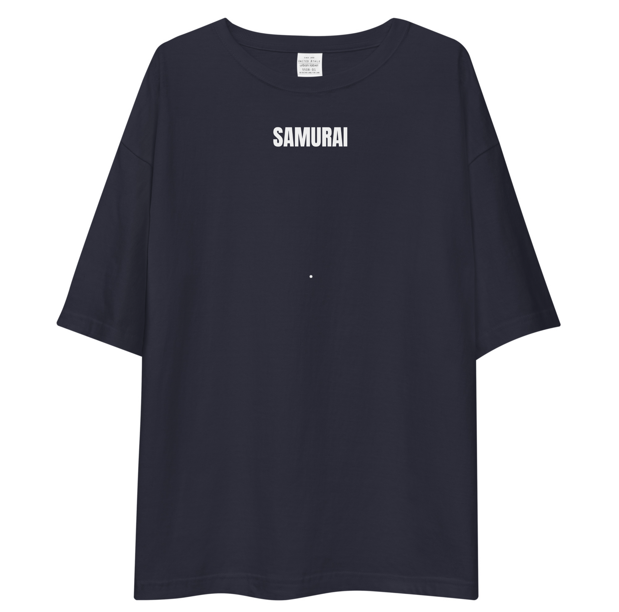 Navy Blue t-shirt with 'SAMURAI' text on a white background