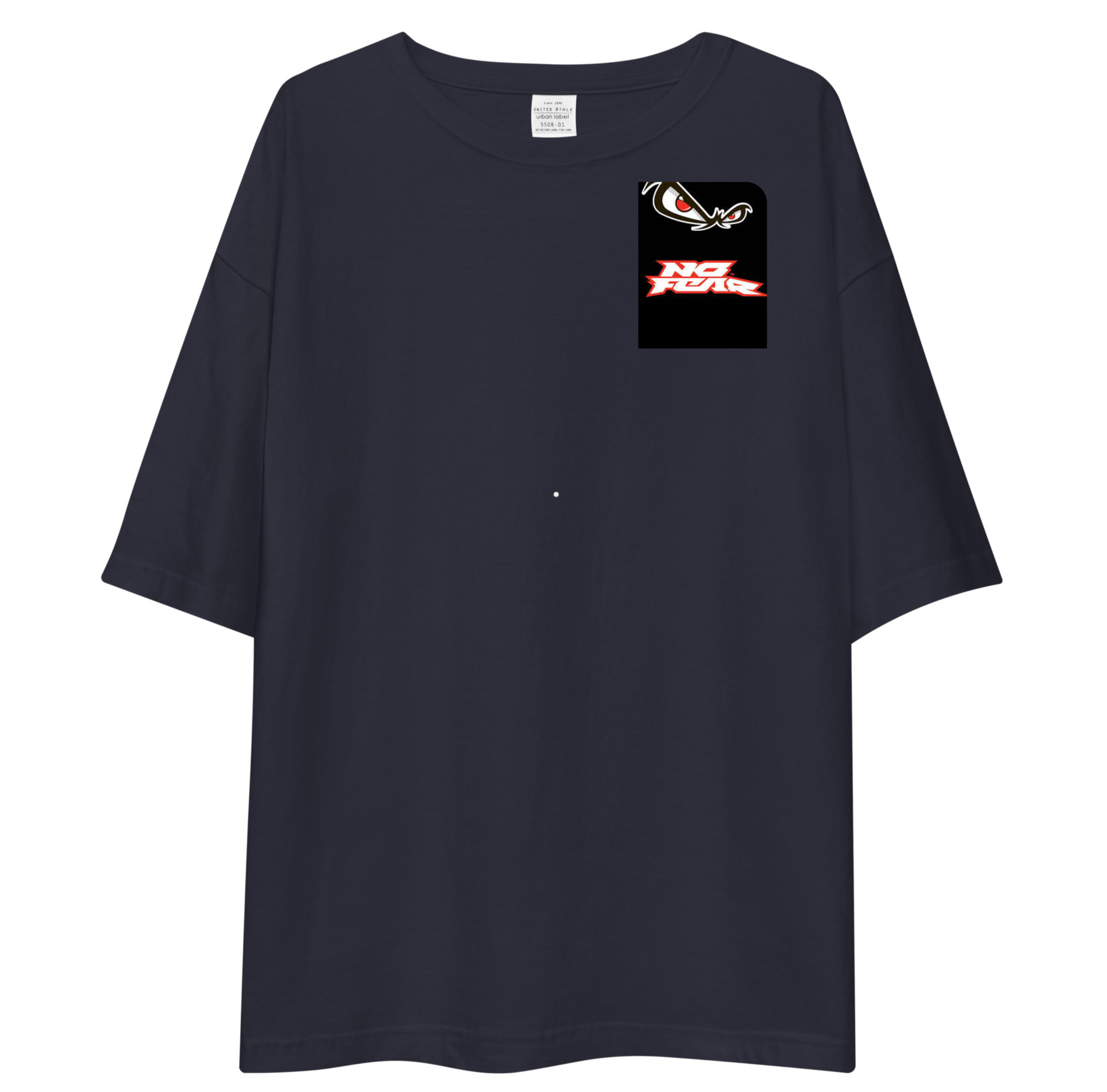 Navy Blue t-shirt with a logo on the chest pocket against a white background